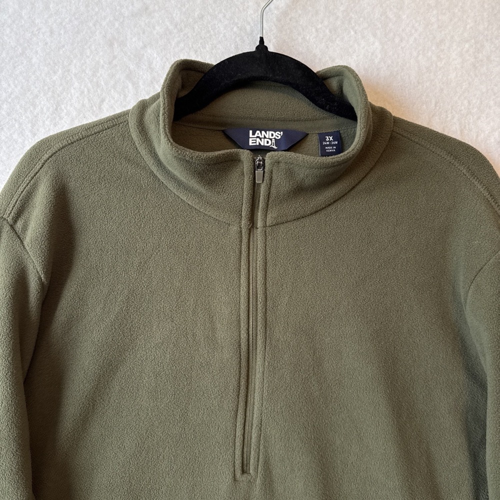 Lands End Fleece 1/4 Zip Pullover Olive Green Jacket 3X Gorpcore Outdoor Comfy - Picture 3 of 11